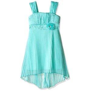 Amy Byer Girls Glitter Empire Waist  Pleated Hi Lo Hem Dress. - Mint