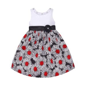 American Princess Girls Solid Bodice Petal Detailed Skirt Dress Black Red.