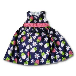 American Princess Girls Strawberry  Shantung Dress - Navy