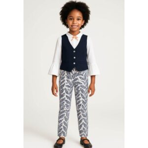 Izod 3 Pieces Little  Girl's  Vest, Shirt & Pattern Pants Set.