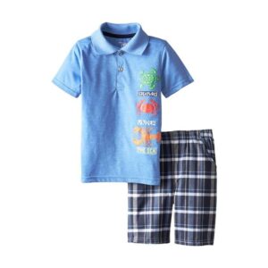 Kids Headquarters Boy's Polo Top With Plaid Shorts Sea Creatures - 4/5 Years