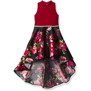 Speechless Big Girl's  Velvet Bodice Hi Low Flowery Tafetta Skirt Dress