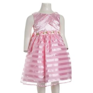 Sweetheart Rose Pleated Top Stripe Skirt Dress - Pink