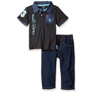 US Polo Association Baby Boys Short Sleeves Polo And Jeans Pant Set