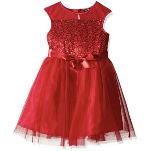 Zunie Illusion Sequin Top Mesh Skirt Dress - Red