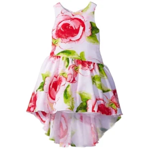Sweet Heart Rose Big Girls Flowery Asymmetrical Hi-Low Dress