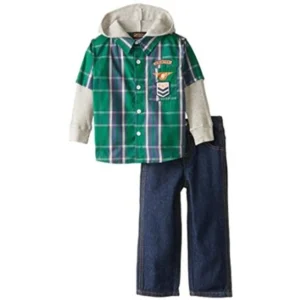 Boyzwear Little Boys 2Pc Jeans Pant Set With Hooded Thermal Twofer Shirt